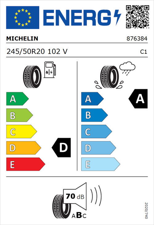 Tyre Label for Michelin Pilot Sport 4 245/50R20 102V