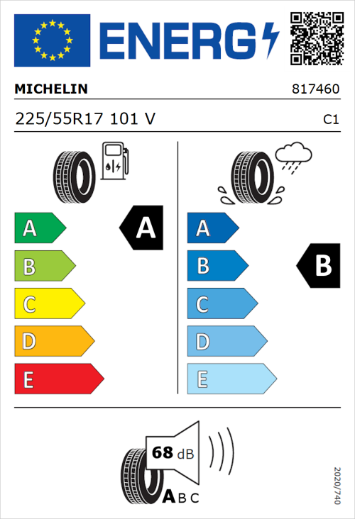 Tyre Label for Michelin Primacy 4 225/55R17 101V