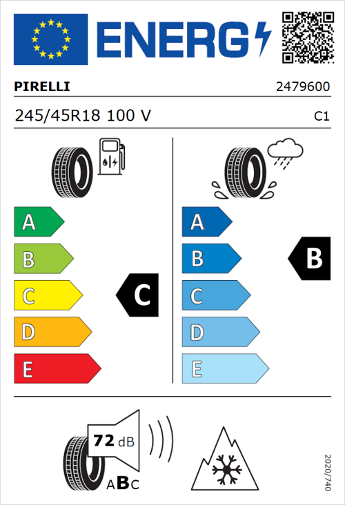 Tyre Label for Pirelli Winter Sottozero 3 245/45R18 100V