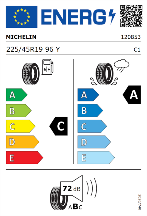 Tyre Label for Michelin Pilot Sport 5 225/45R19 96Y