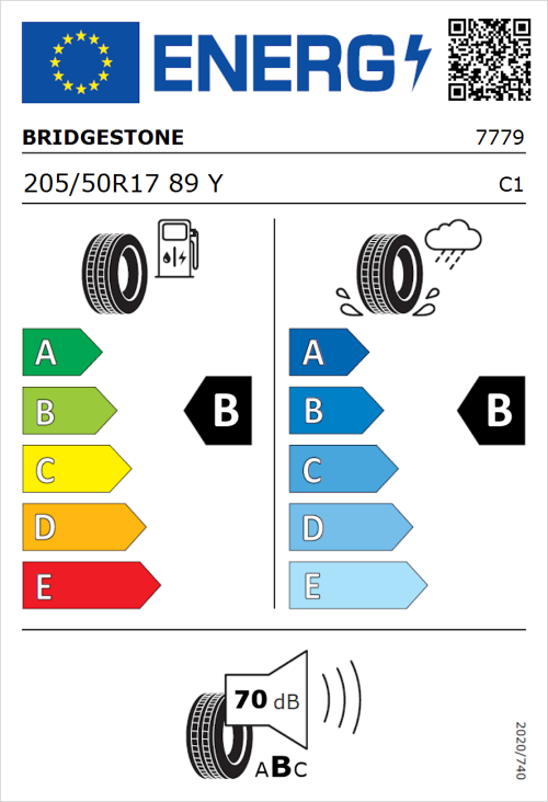 Tyre Label for Bridgestone Potenza S001 205/50R17 89Y
