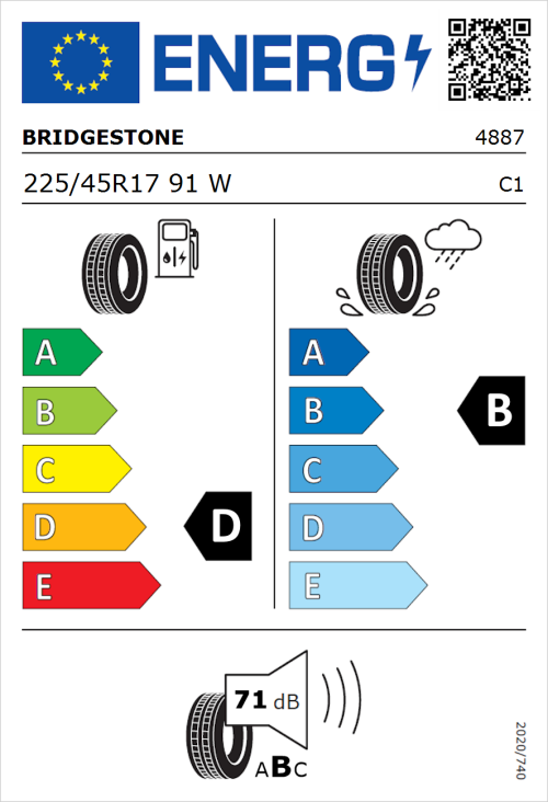 Tyre Label for Bridgestone Potenza S001 225/45R17 91W
