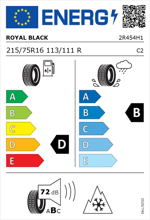 Tyre Label for Royal Black Commercial 215/75R16 113/111R