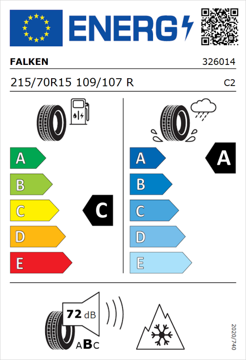 Tyre Label for Falken Eurowinter VAN01 215/70R15 109/107R